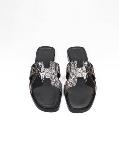 HERMES 'Oran' sandals in printed silk size 37FR