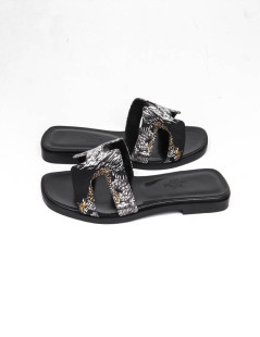 HERMES 'Oran' sandals in printed silk size 37FR