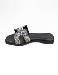 HERMES 'Oran' sandals in printed silk size 37FR