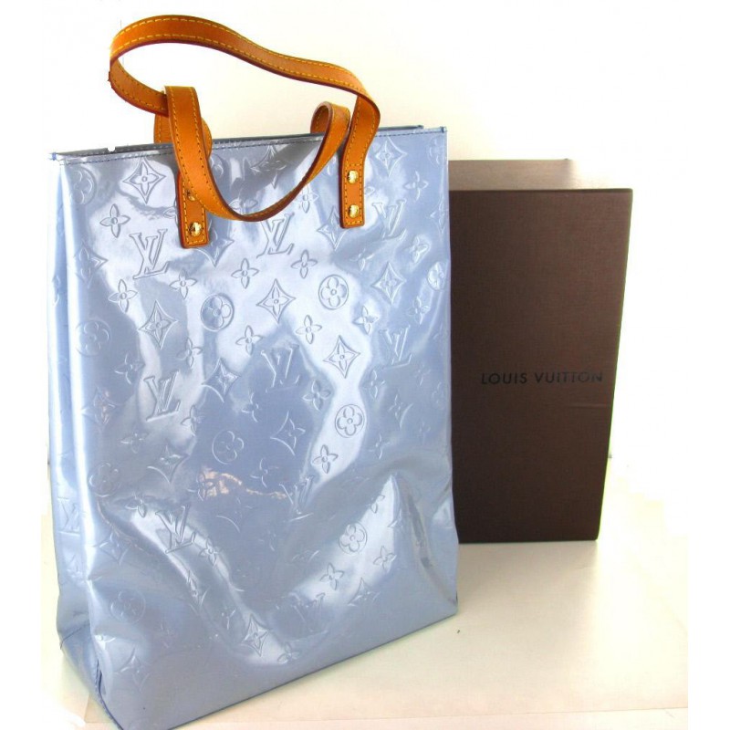 Sky blue varnished leather Monogram LV MEZZO tote bag. - VALOIS