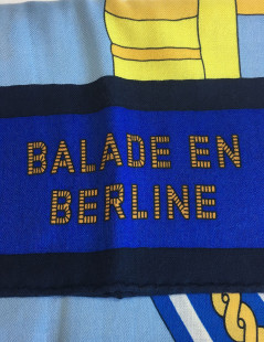 HERMES shawl 'balade en berline' in blue and yellow cashmere and silk