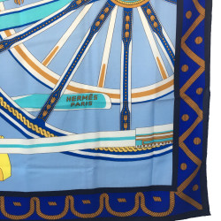 HERMES shawl 'balade en berline' in blue and yellow cashmere and silk