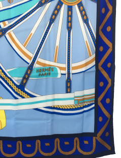 HERMES shawl 'balade en berline' in blue and yellow cashmere and silk