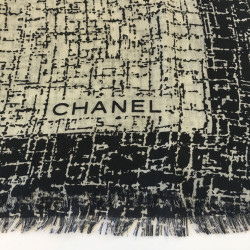 CHANEL Shawl in Gray and Black Cashmere and Silk