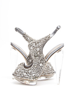 LORIS AZZARO high heel sandals set with swarovski rhinestones and transparent plexi