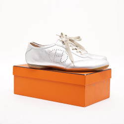 Sneakers HERMES T 40 en cuir argenté