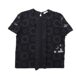 FENDI blouse T38 in tulle embroidered with black and purple flowers