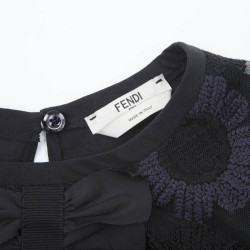 FENDI blouse T38 in tulle embroidered with black and purple flowers