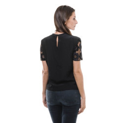 FENDI blouse T38 in tulle embroidered with black and purple flowers