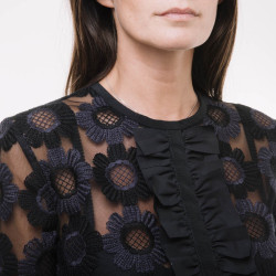 Blouse FENDI T 36 en tulle brodé noir et violet