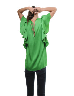 LANVIN blouse in green silk crepe size 36FR