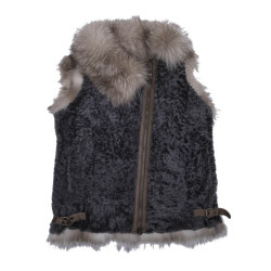 BRUNELLO CUCINELLI sleeveless jack in gray sheepskin and fox fur 44IT/40FR