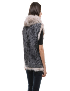 BRUNELLO CUCINELLI sleeveless jack in gray sheepskin and fox fur 44IT/40FR