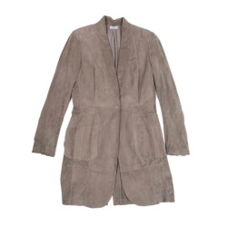 BRUNELLO CUCINELLI long coat in beige suede size 40EU