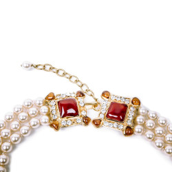 Collier Couture MARGUERITE DE VALOIS byzantin perles nacrées et pâte de verre topaze