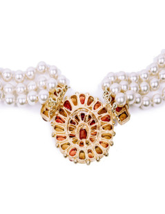 Collier Couture MARGUERITE DE VALOIS byzantin perles nacrées et pâte de verre topaze