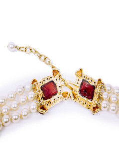 Collier Couture MARGUERITE DE VALOIS byzantin perles nacrées et pâte de verre topaze