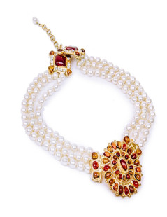 MARGUERITE DE VALOIS byzantin triple-row necklace in pearls and molten glass