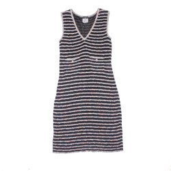  CHANEL T 42 sleeveless knit dress in multicolored and night-blue fabric