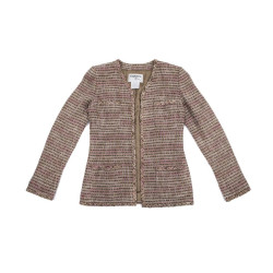 CHANEL jacket 38FR in beige and pink tweed