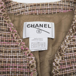 CHANEL jacket 38FR in beige and pink tweed