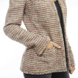 CHANEL jacket 38FR in beige and pink tweed