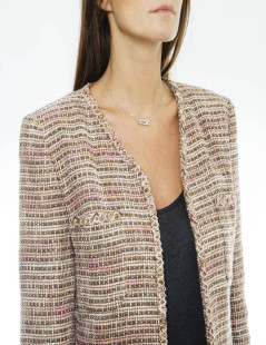 CHANEL jacket 38FR in beige and pink tweed