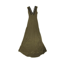 CHRISTIAN LACROIX soft evening own in khaki green satin viscose Size 40FR