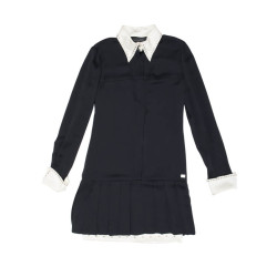 Robe CHANEL T 38 FR noire avec col blanc en soie