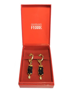 xxx Boucles d'oreille clips GIANFRANCO FERRE Vintage en métal doré, pierre facettée et brilliant