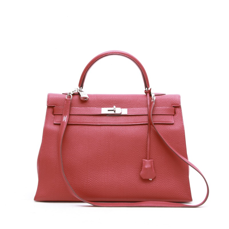 Hermes Kelly Rouge H Taurillon Clemence 32 Shoulder Bags