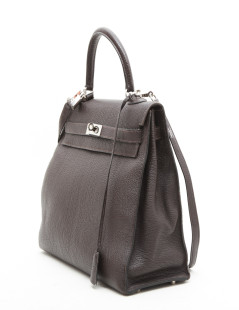 HERMES Kelly II T35 saddle stitch bag in brown grained leather