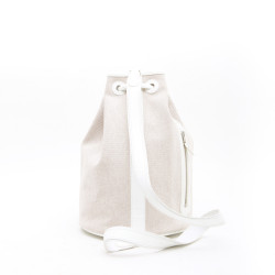 HERMES bucket bag in white canvas and leather