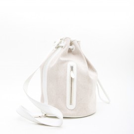 HERMES bucket bag in white canvas and leather