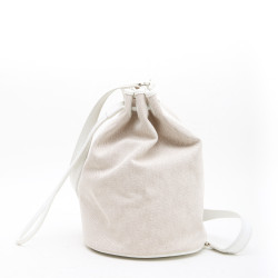 Sac Seau HERMES toile et cuir beige et blanc