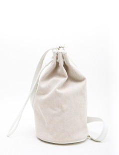 Sac Seau HERMES toile et cuir beige et blanc