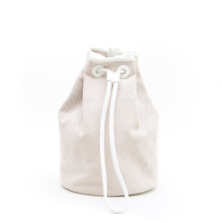 Sac Seau HERMES toile et cuir beige et blanc