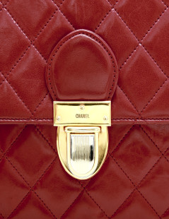 Cartable CHANEL cuir box rouge Vintage