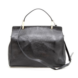 BALENCIAGA 'Le Dix' bag in shiny black grained leather and ostrich