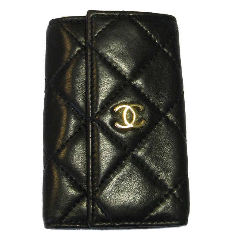 Porte clefs CHANEL cuir matelass noir VALOIS VINTAGE PARIS