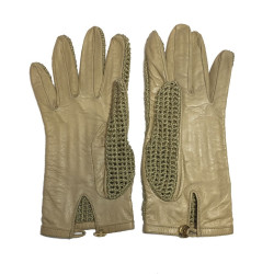 Gants CHANEL beige cuir et crochet