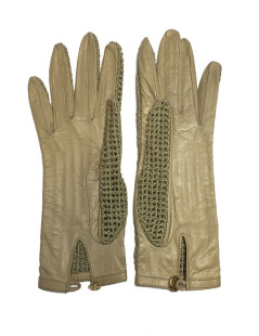 CHANEL gloves in beige kid leather and crochet size 7.5FR