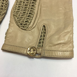 Gants CHANEL beige cuir et crochet