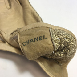 Gants CHANEL beige cuir et crochet