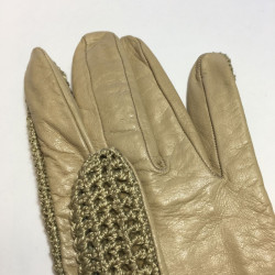 Gants CHANEL beige cuir et crochet