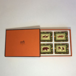 HERMES set of 4 mini ashtrays in white porcelain with animal pattern