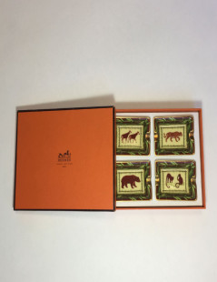 4 Mini cendriers HERMES en porcelaine motif animalier