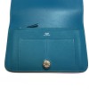 Portefeuille Dogon Duo HERMES grand modèle en veau swift turquoise