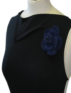 CHANEL camellia brooch in dark blue fabric