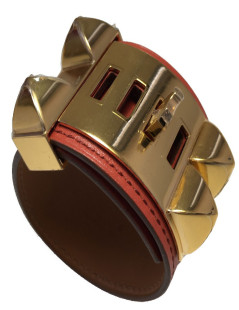 HERMES CDC collier de chien cuff bracelet in sanguine tadelakt calfskin leather